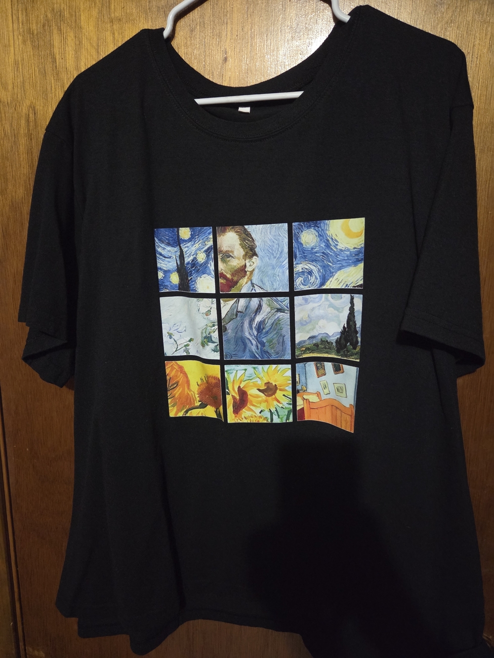 SHEIN Black Short Sleeve Tee with Colorful Van Gogh Grid Print